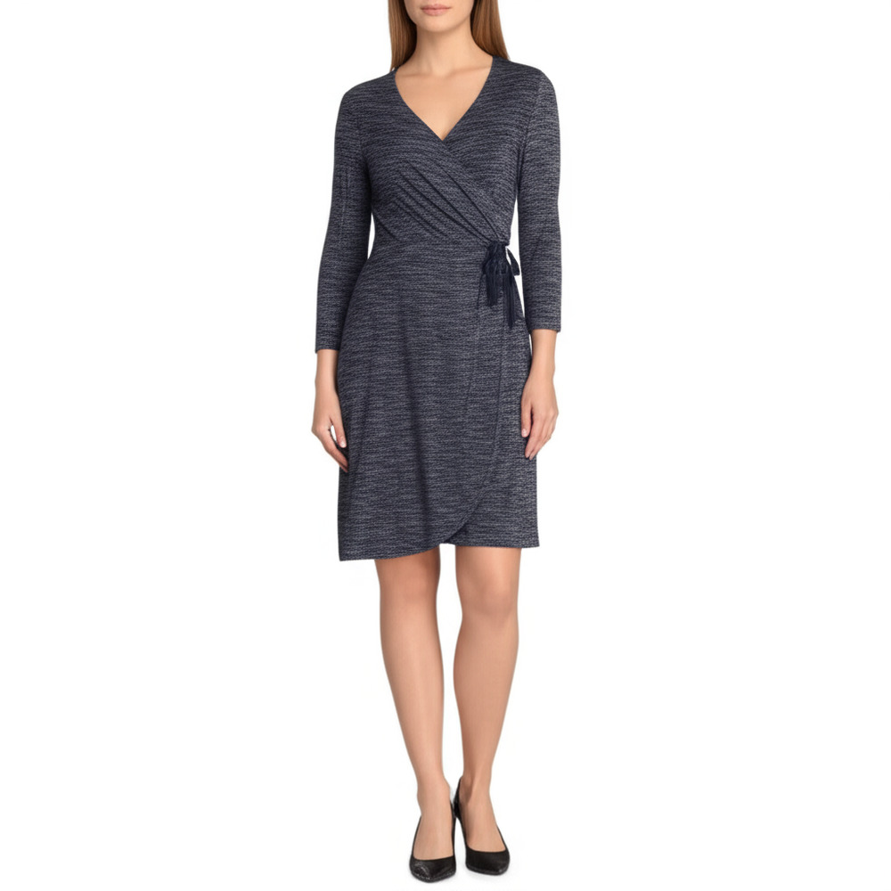 THE LIMITED Wrap Dress Womens M Dark Blue Grey Vโ Neck Career Wear